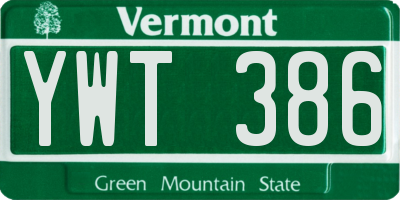 VT license plate YWT386