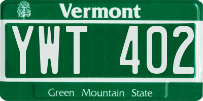 VT license plate YWT402
