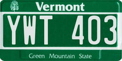 VT license plate YWT403