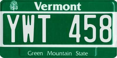 VT license plate YWT458