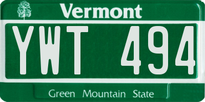 VT license plate YWT494