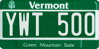 VT license plate YWT500