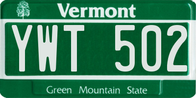 VT license plate YWT502