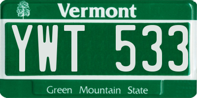 VT license plate YWT533