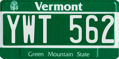 VT license plate YWT562