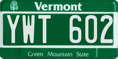 VT license plate YWT602