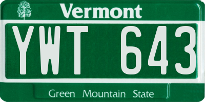 VT license plate YWT643