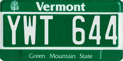 VT license plate YWT644