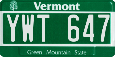 VT license plate YWT647
