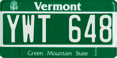 VT license plate YWT648