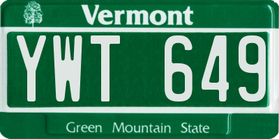 VT license plate YWT649