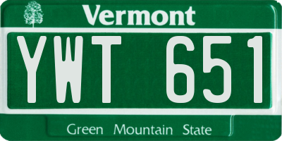 VT license plate YWT651