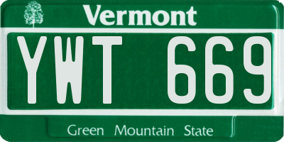 VT license plate YWT669