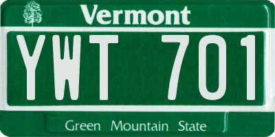 VT license plate YWT701