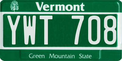 VT license plate YWT708