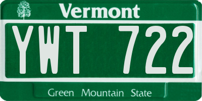 VT license plate YWT722