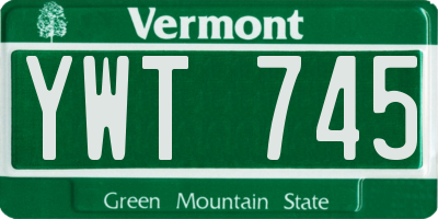 VT license plate YWT745