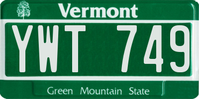 VT license plate YWT749