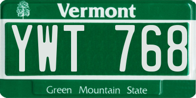 VT license plate YWT768