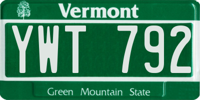 VT license plate YWT792