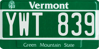 VT license plate YWT839