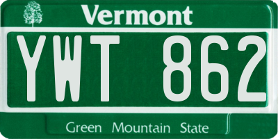 VT license plate YWT862