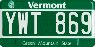 VT license plate YWT869