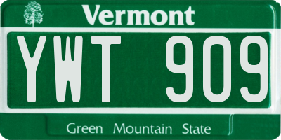 VT license plate YWT909