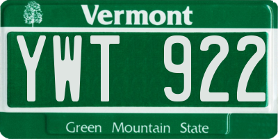 VT license plate YWT922