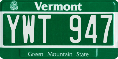 VT license plate YWT947