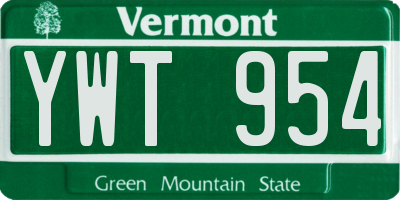 VT license plate YWT954