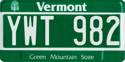 VT license plate YWT982