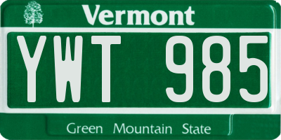 VT license plate YWT985