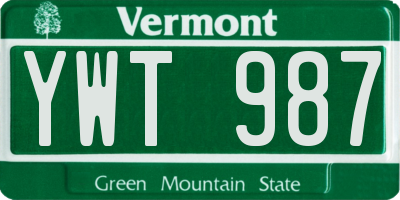 VT license plate YWT987
