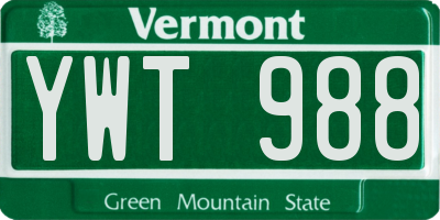 VT license plate YWT988