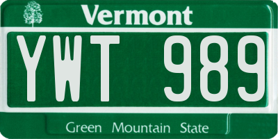 VT license plate YWT989
