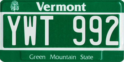 VT license plate YWT992