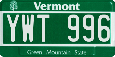 VT license plate YWT996