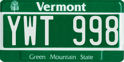 VT license plate YWT998