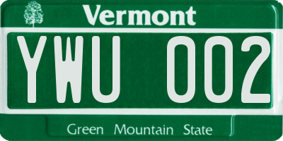 VT license plate YWU002