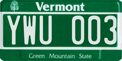 VT license plate YWU003