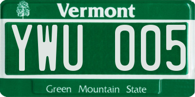 VT license plate YWU005