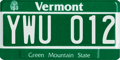 VT license plate YWU012