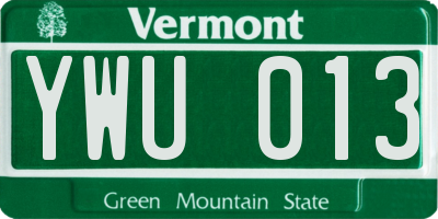 VT license plate YWU013