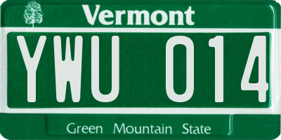 VT license plate YWU014