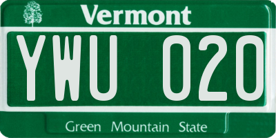 VT license plate YWU020