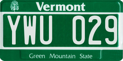 VT license plate YWU029