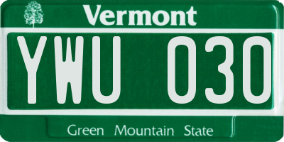 VT license plate YWU030