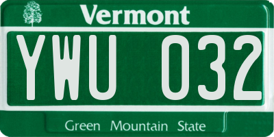 VT license plate YWU032