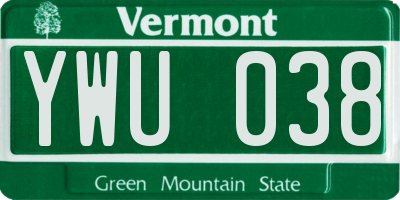 VT license plate YWU038